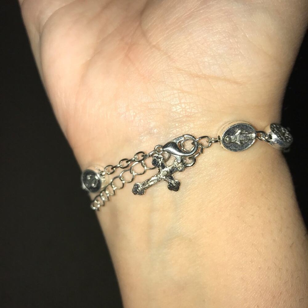12 Pack, Silver Plated Adjustable Miraculous Beaded Cross Charm Bracelet - Picture 5 of 6